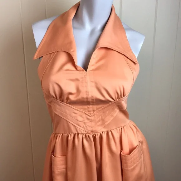 Vintage 60s/70s Orange Rockabilly Halter Dress - Picture 3 of 7